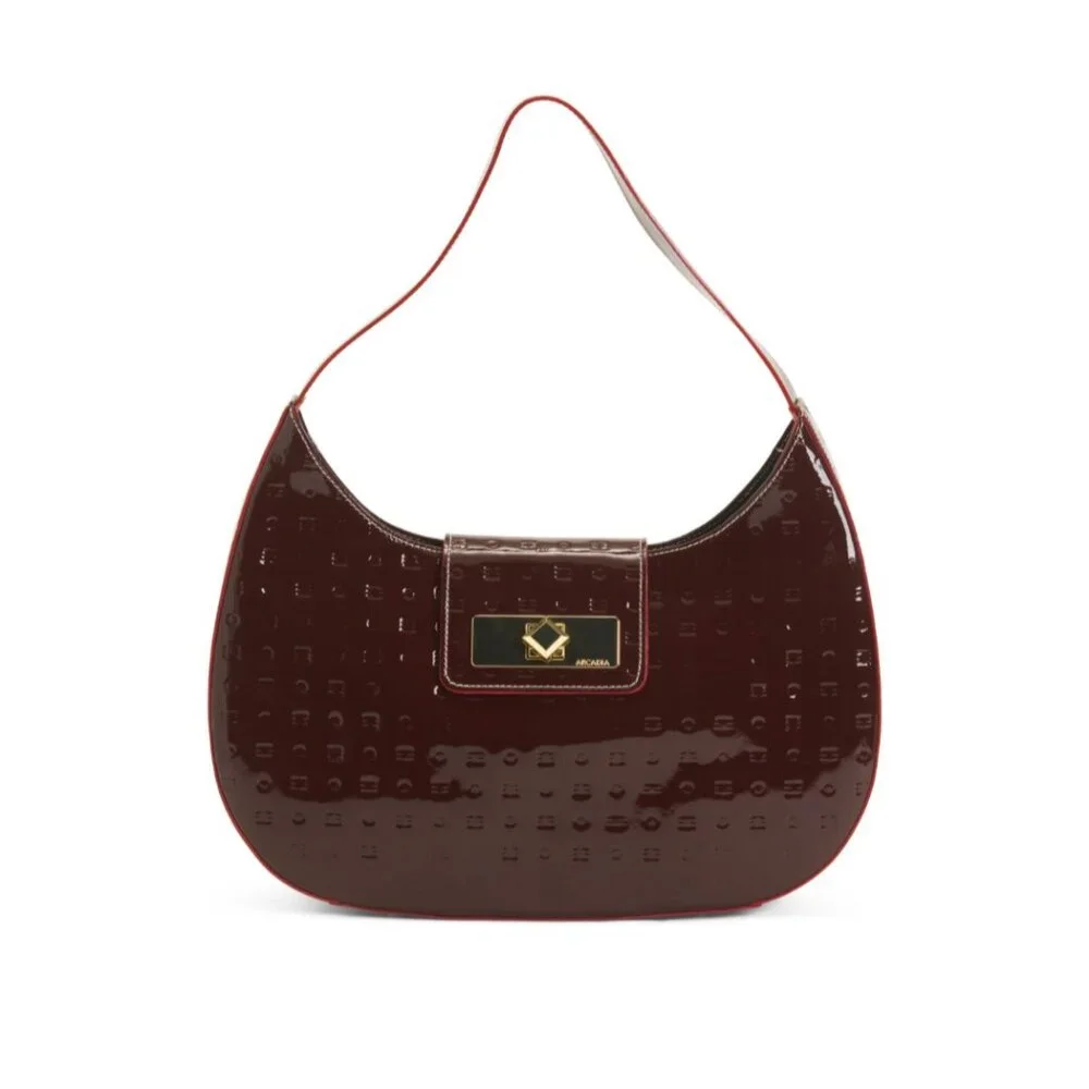 ARCADIA  PATENT LEATHER SHOULDER HOBO HANDBAG RED MADE in ITALY